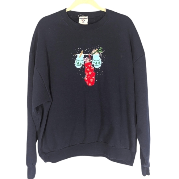 Vintage jerzees active wear Christmas sweater mice and stockings funny size L - Picture 1 of 3